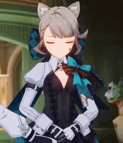 Girl With Cat Ears in Black Dress and Gloves