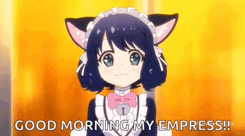 Girl with Cat Ears in Maid Outfit Saying Good Morning