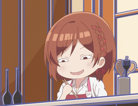 Girl With Cat On Apron Holding Chopsticks GIF