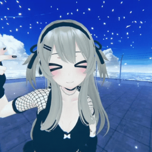 Girl With Choker and Fishnet Sleeves Taking Selfie Eyes Closed