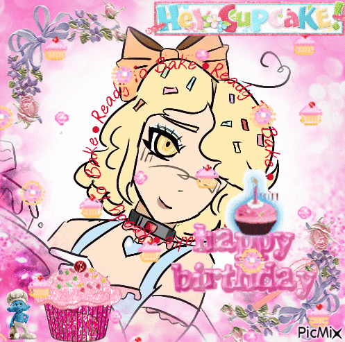 Girl With Cupcakes And Happy Birthday GIF