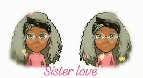 Girl With Curly Hair and Glasses Saying Sister Love