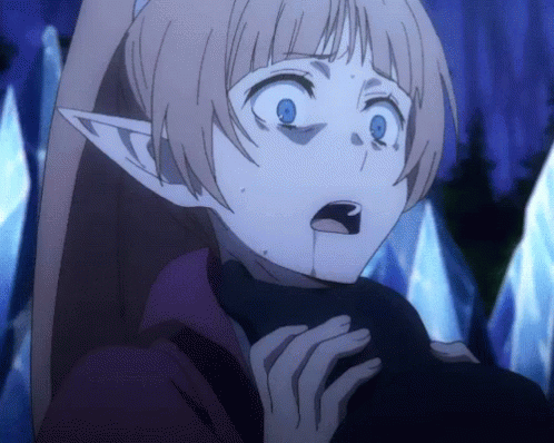 Girl With Elf Ears Holding Man's Neck With Blood GIF