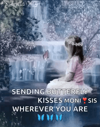 Girl with Fairy Wings Watching Butterfly