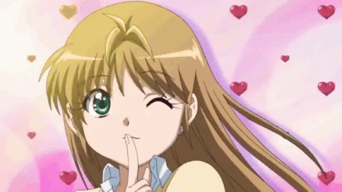 Girl With Finger On Lips Surrounded By Hearts GIF