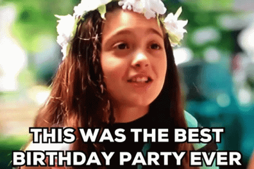 Girl With Flower Crown Making Funny Face Saying This Was The Best Birthday Party Ever GIF