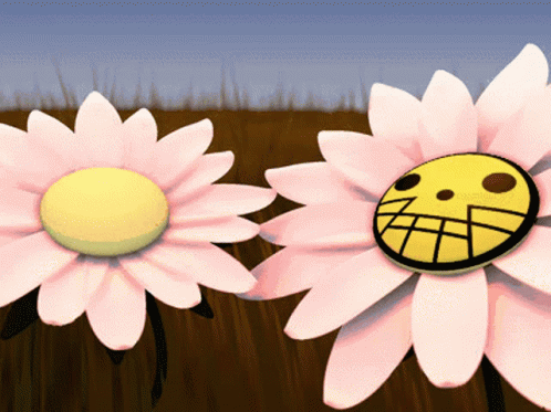 Girl With Flower In Hair And Red-Yellow Monster GIF