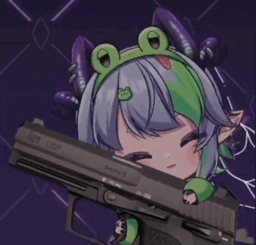 Girl with Frog Headband Holding Gun