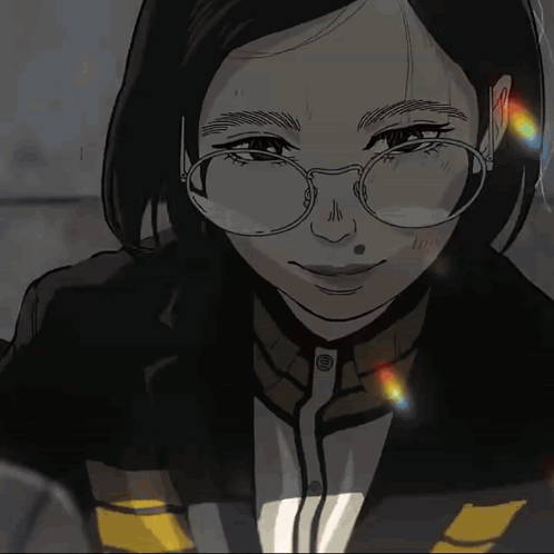 Girl With Glasses and E Button