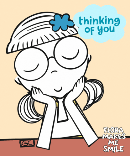 Girl with Glasses and Flower Thinking Of You