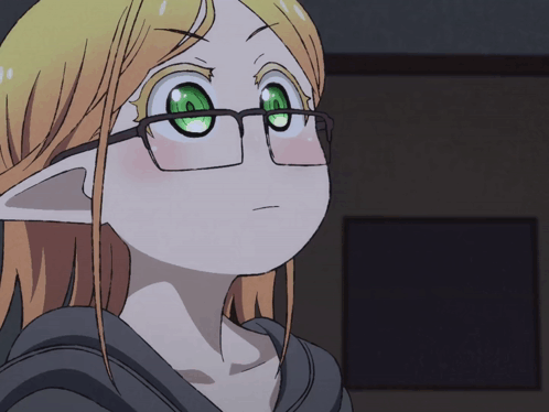 Girl with Glasses and Green Eyes Looking Up