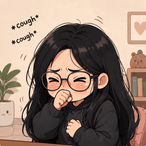 Girl With Glasses Coughing At Table GIF