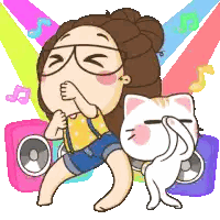 Girl with Glasses Dancing with Cat