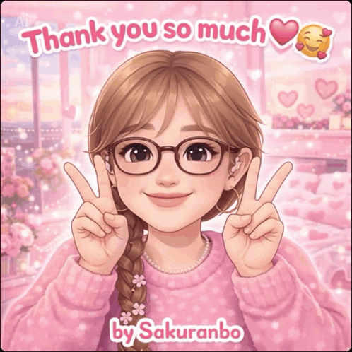 Girl With Glasses Giving Peace Sign Thank You So Much Sakurabo