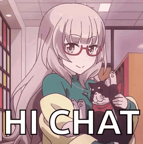 Girl With Glasses Holding Cat Saying Hichat GIF