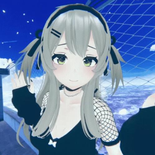 Girl With Gray Hair and Green Eyes Wearing Headphones
