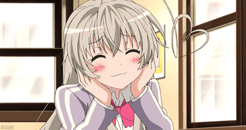 Girl With Gray Hair And Pink Tie Smiling GIF