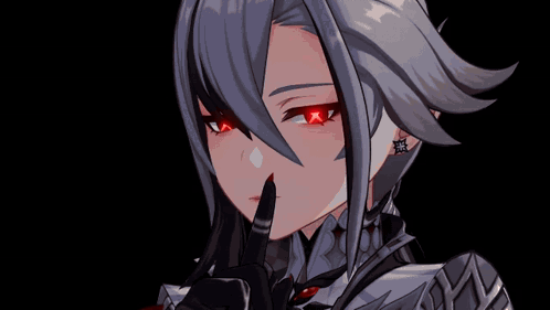 Girl With Gray Hair and Red Eyes Holding Knife