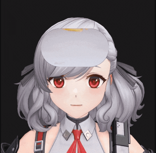 Girl With Gray Hair and Red Eyes Wearing White Oculus Headset