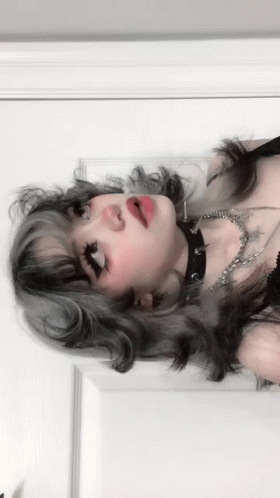 Girl With Gray Hair Wearing Choker and Necklace