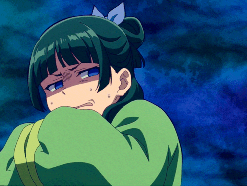 Girl with Green Hair and Blue Bow Crying