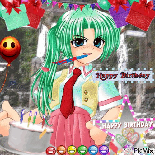 Girl With Green Hair and Happy Birthday Message