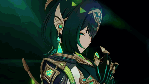 Girl With Green Hair and Triangle on Chest