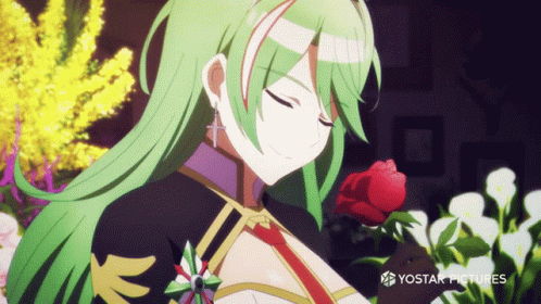 Girl With Green Hair Holding Red Rose Yostar Pictures GIF