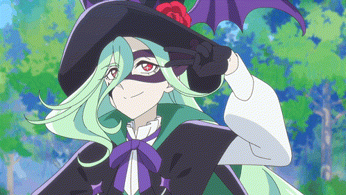 Girl With Green Hair in Witch Costume and Bat Hat