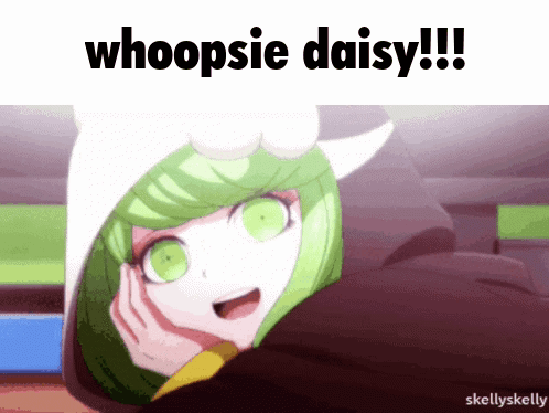 Girl with Green Hair Saying Whoopsie Daisy