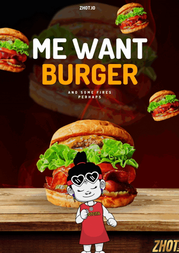Girl with Hamburger and Fries Poster