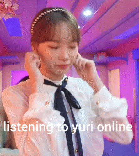 Girl With Headband Covering Ears Listening To Yuri Online GIF
