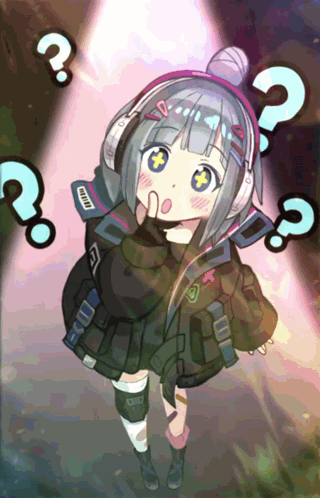 Girl with Headphones and Bun Question Mark