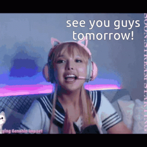 Girl With Headphones And Cat Headband Says See You Tomorrow GIF