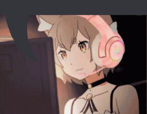 Girl With Headphones And Choker Looking At Computer Screen GIF