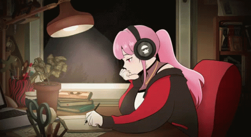 Girl With Headphones and Skull on Head