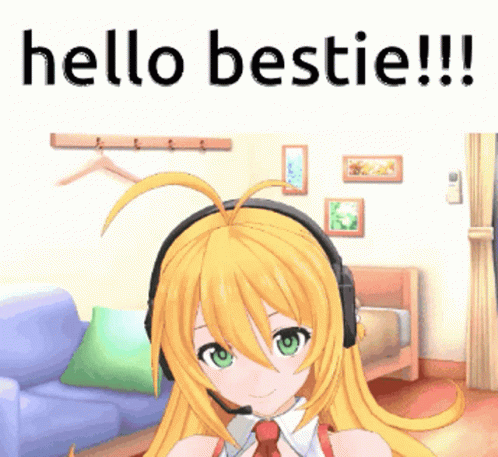 Girl With Headphones Saying Hello Bestie GIF