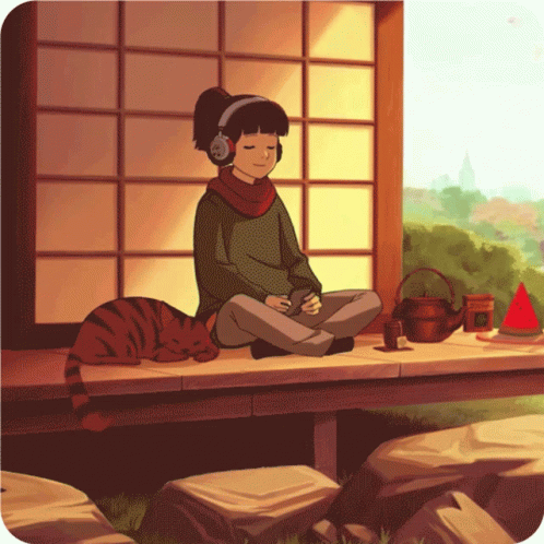 Girl With Headphones Sitting on Table