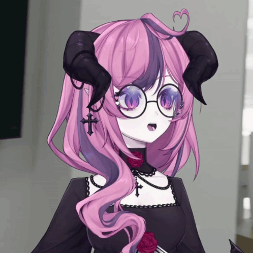 Girl with Horns and Glasses in Black Dress