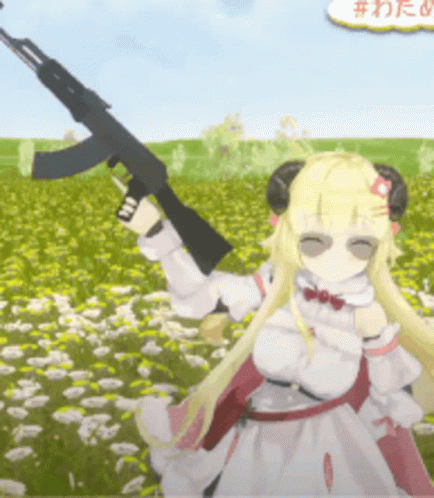 Girl With Horns Holding Gun GIF