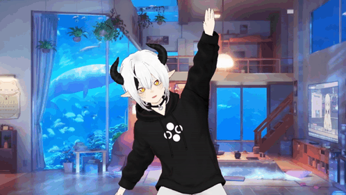Girl with Horns in Black Hoodie with White Circle