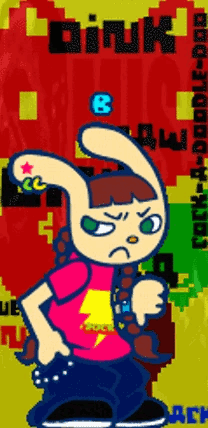 Girl with Lightning Bolt Shirt and Dink Text