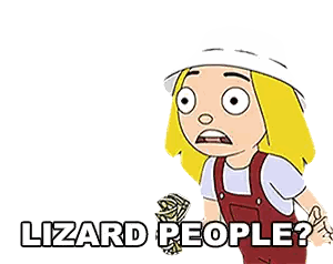 Girl with Lizard People Text