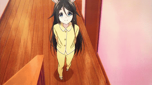 Girl With Long Black Hair and Bunny Ears
