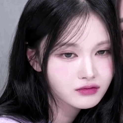 Girl with Long Black Hair and Pink Lipstick