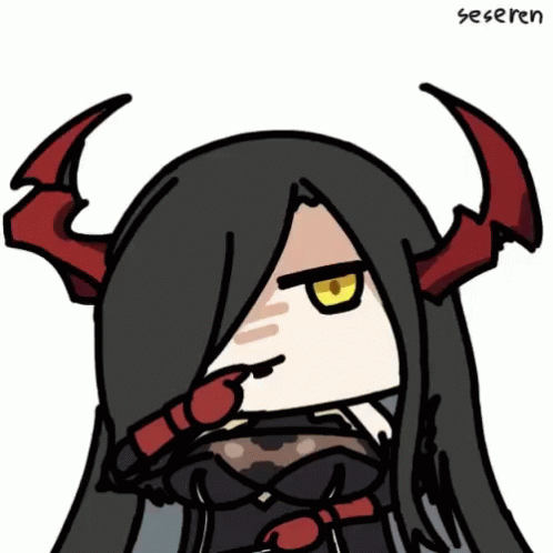 Girl With Long Black Hair And Red Horns Named Se Seren GIF