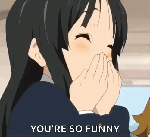 Girl With Long Black Hair Covering Mouth Saying You're So Funny GIF