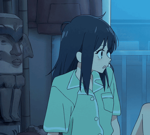 Girl With Long Black Hair in Green Shirt With White Buttons
