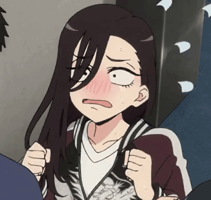 Girl With Long Black Hair Making Funny Face Holding Hair GIF