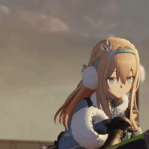 Girl With Long Blonde Hair and Blue Eyes Holding Rifle